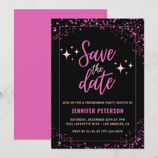 Einladungen von Pink Friendsmas Save the Date Glam (Vorne/Hinten)