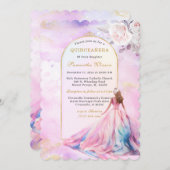 Einladungen von Quinceanera Rosa und Gold (Vorne/Hinten)