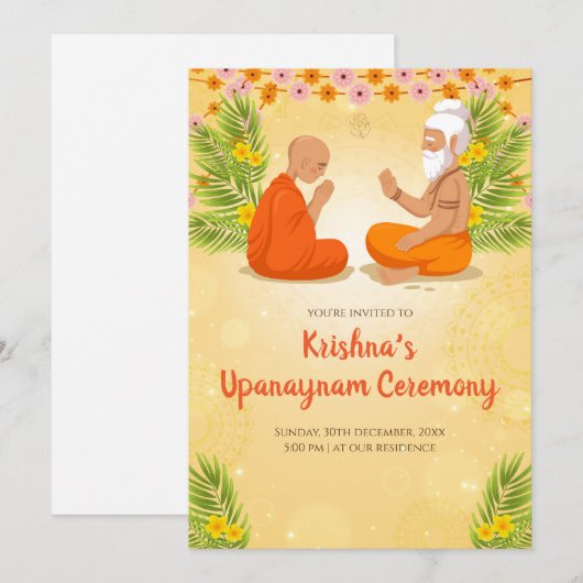 Einladungen von Upanayanam & Thread-Zeremonie (Vorne/Hinten)