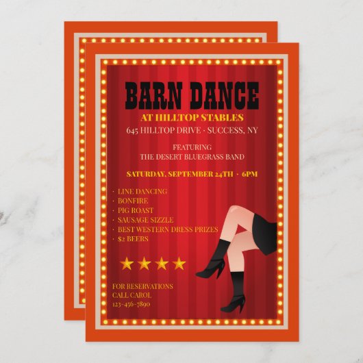 Einladungen zu Barn Dance (Vorne/Hinten)