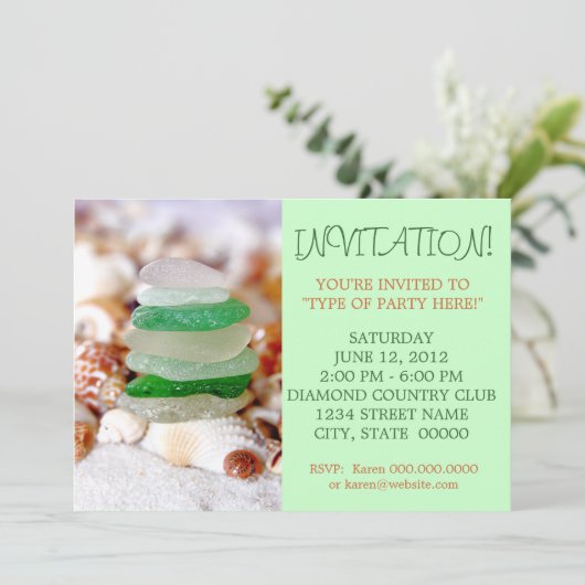 Einladungen zu Beach Glass & Seashells (Stehend Vorderseite)