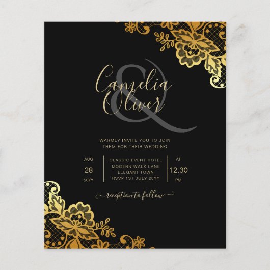 Einladungen zu Black Gold Lace Hochzeiten (Vorderseite)