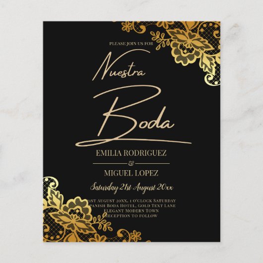 Einladungen zu Black Gold Lace Hochzeiten Flyer (Vorne)