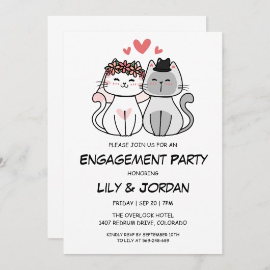 Einladungen zu Cat Pare Cartoon Verlobung (Vorne/Hinten)