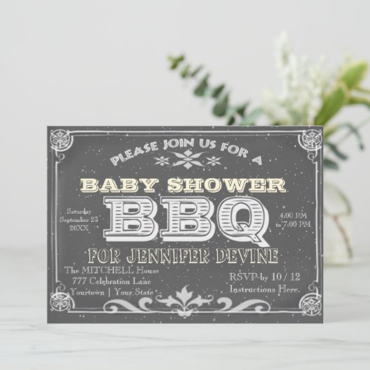 Einladungen zu Chalkboard Baby Shower GRILLEN (Stehend Vorderseite)
