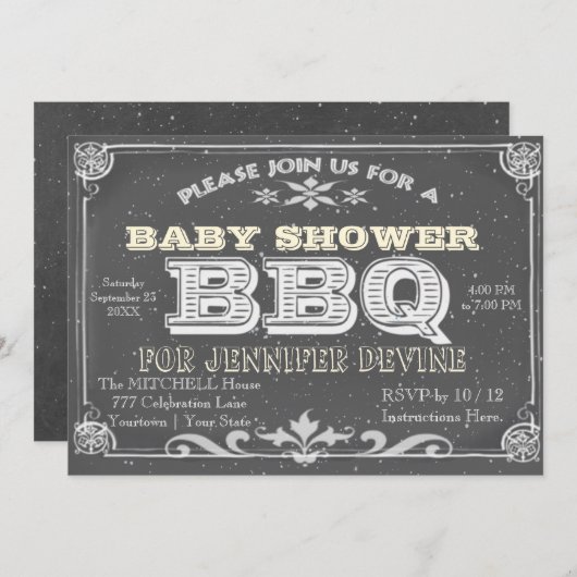 Einladungen zu Chalkboard Baby Shower GRILLEN (Vorne/Hinten)