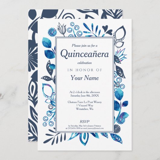 Einladungen zu Crystal Blue Quinceñera (Vorne/Hinten)