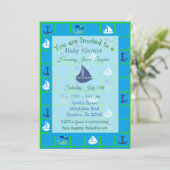 Einladungen zu den Themen Blue und Green Sailboat  (Stehend Vorderseite)