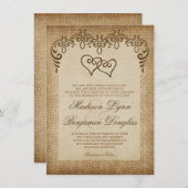 Einladungen zu Doppel-Herz-Rustik-Hochzeiten (Vorne/Hinten)