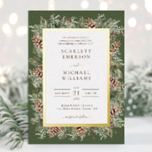 Einladungen zu einer Green Winter Gold Foil Hochze