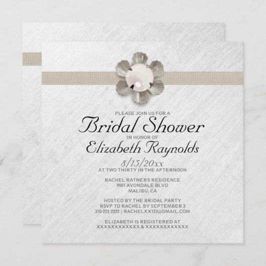 Einladungen zu eleganten Spitzen- und Perlduschen (Vorne/Hinten)