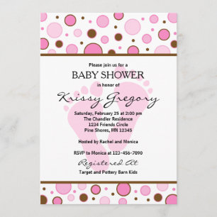 Einladungen zu Feet und Dots Pink Baby Dusche