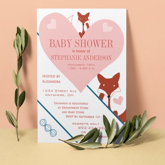 Einladungen zu Fox and Hearts Baby Girl Shower