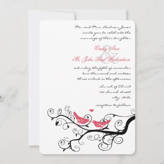 Einladungen zu Funky Wirbel Pink Love Bird Tree We (Vorderseite)