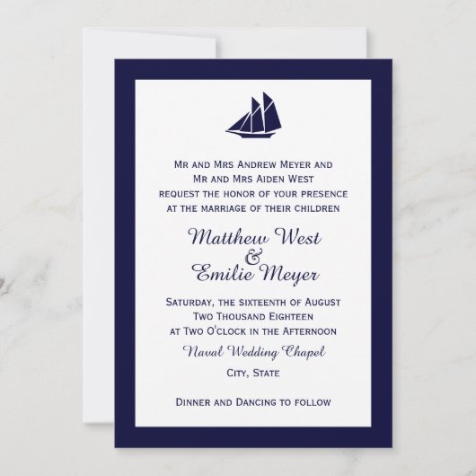 Einladungen zu Hochzeiten der Nautical Navy Blue S (Vorderseite)