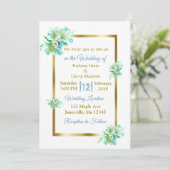 Einladungen zu Hochzeiten in Blau und Gold (Stehend Vorderseite)