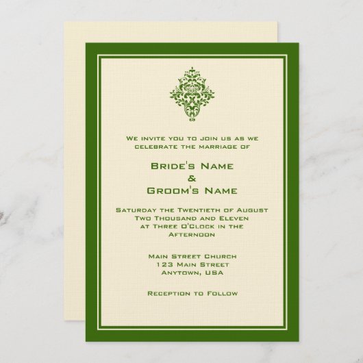 Einladungen zu Hochzeiten in Cream & Forest Green (Vorne/Hinten)