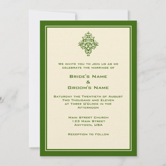 Einladungen zu Hochzeiten in Cream & Forest Green (Vorderseite)