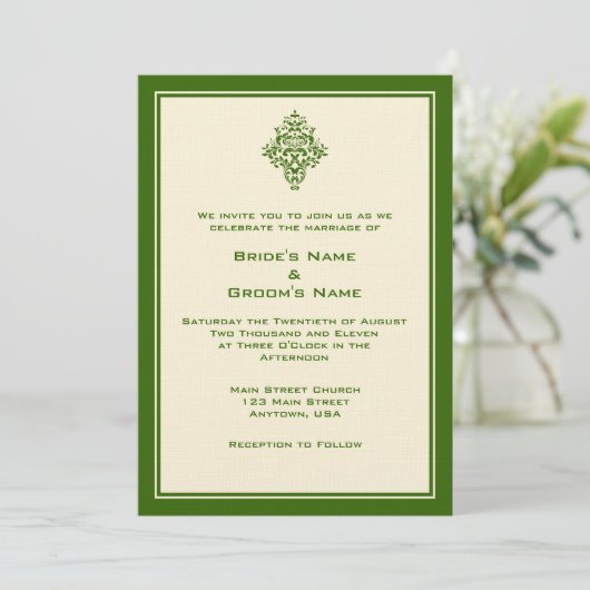 Einladungen zu Hochzeiten in Cream & Forest Green (Stehend Vorderseite)