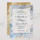 Einladungen zu Hochzeiten in Dusty Blue und Gold M (Vorne/Hinten)