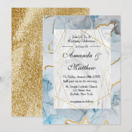 Einladungen zu Hochzeiten in Dusty Blue und Gold M
