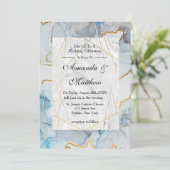 Einladungen zu Hochzeiten in Dusty Blue und Gold M (Stehend Vorderseite)