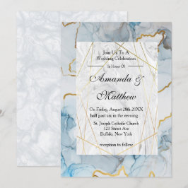 Einladungen zu Hochzeiten in Dusty Blue und Gold M