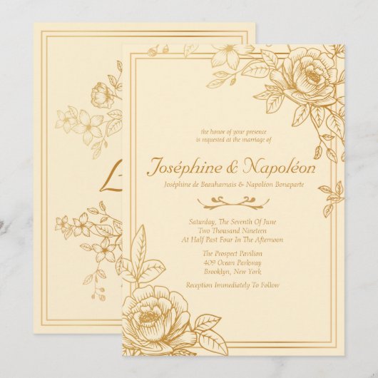 Einladungen zu Hochzeiten in Gold Floral (Vorne/Hinten)