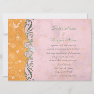 Einladungen zu Hochzeiten in Mandarine und Rosa