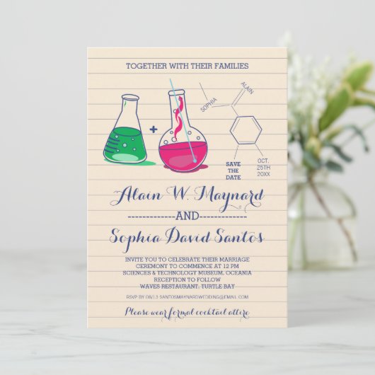 Einladungen zu Hochzeiten in rosa und grüner Chemi (Stehend Vorderseite)