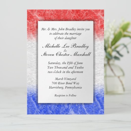 Einladungen zu Hochzeiten in Rot-Weiß und Blau-Mar (Stehend Vorderseite)