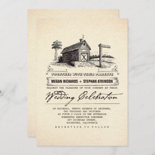 Einladungen zu Hochzeiten in rustikalen Stallgebäu (Vorne/Hinten)