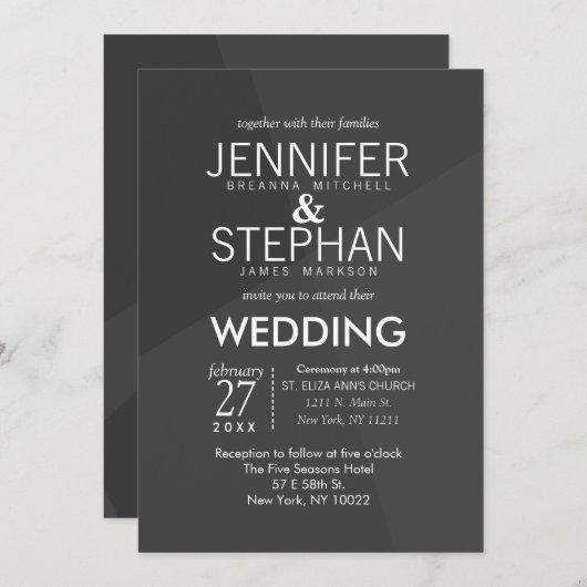 Einladungen zu Hochzeiten in Schwarz und Grau (Vorne/Hinten)