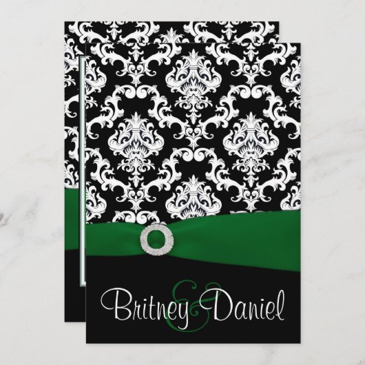 Einladungen zu Hochzeiten in Schwarz und Grün (Vorne/Hinten)