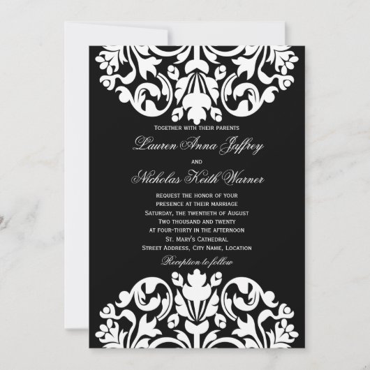 Einladungen zu Hochzeiten in Schwarz und Weiß (Vorderseite)