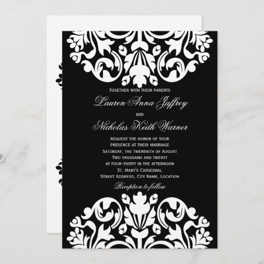 Einladungen zu Hochzeiten in Schwarz und Weiß (Vorne/Hinten)