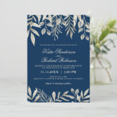 Einladungen zu Hochzeiten in Silver und Navy Blue (Stehend Vorderseite)