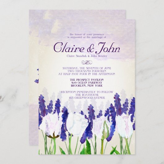 Einladungen zu Hochzeiten in Tulips und Lavendel (Vorne/Hinten)