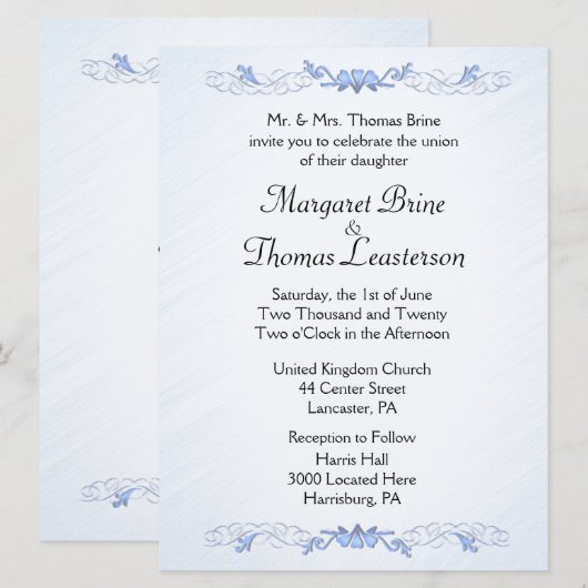 Einladungen zu Hochzeiten mit blauem Akzent (Vorne/Hinten)