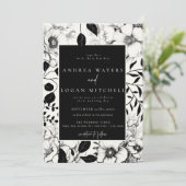 Einladungen zu Hochzeiten mit Schwarzer Flora (Stehend Vorderseite)