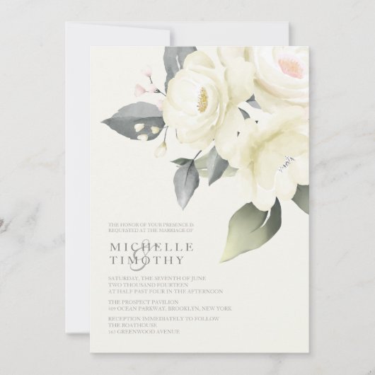 Einladungen zu Hochzeiten mit weißer Rose (Vorderseite)