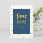 Einladungen zu Hochzeiten von Navy Blue Gold Confe (Stehend Vorderseite)