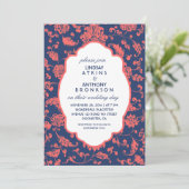 Einladungen zu Hochzeiten von Navy Blue und Korall (Stehend Vorderseite)