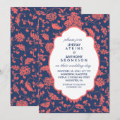 Einladungen zu Hochzeiten von Navy Blue und Korall (Vorne/Hinten)
