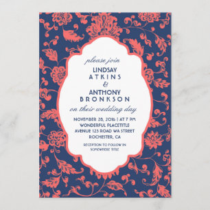 Einladungen zu Hochzeiten von Navy Blue und Korall