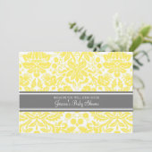 Einladungen zu Lemon Gray Damask Custom Baby Showe (Stehend Vorderseite)