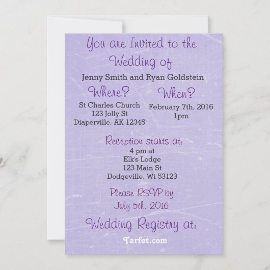 Einladungen zu lila Hochzeiten und Goldhochzeiten (Rückseite)