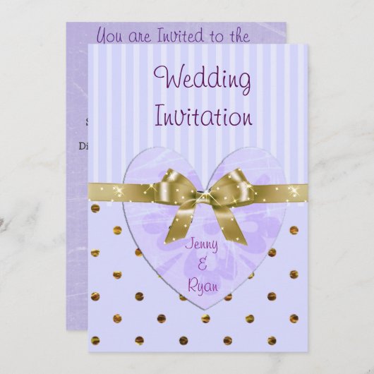 Einladungen zu lila Hochzeiten und Goldhochzeiten (Vorne/Hinten)