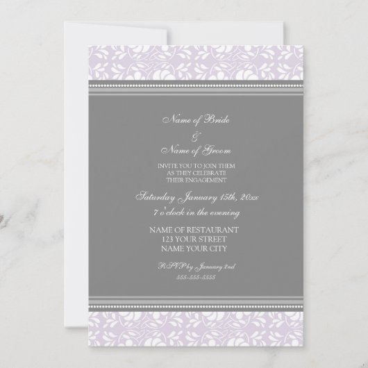 Einladungen zu Lilac Gray Damask (Vorderseite)