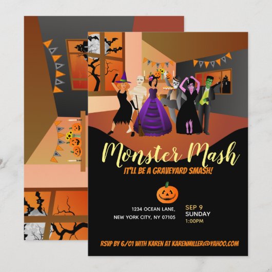Einladungen zu Monster-Mash (Vorne/Hinten)